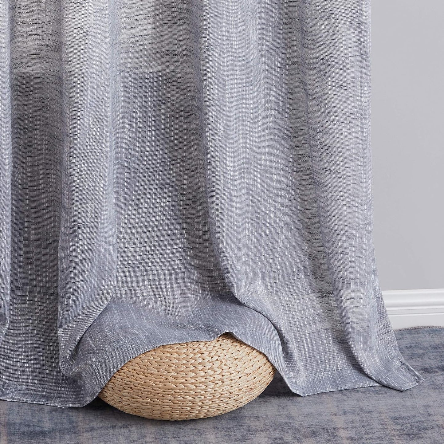 Madison Faux Linen Textured Semi Sheer Privacy Light Filtering Transparent Window Grommet Floor Length Thick Curtains Drapery Panels Office & Living Room, 2 Panels (54 W X 84 L, Charcoal Grey)