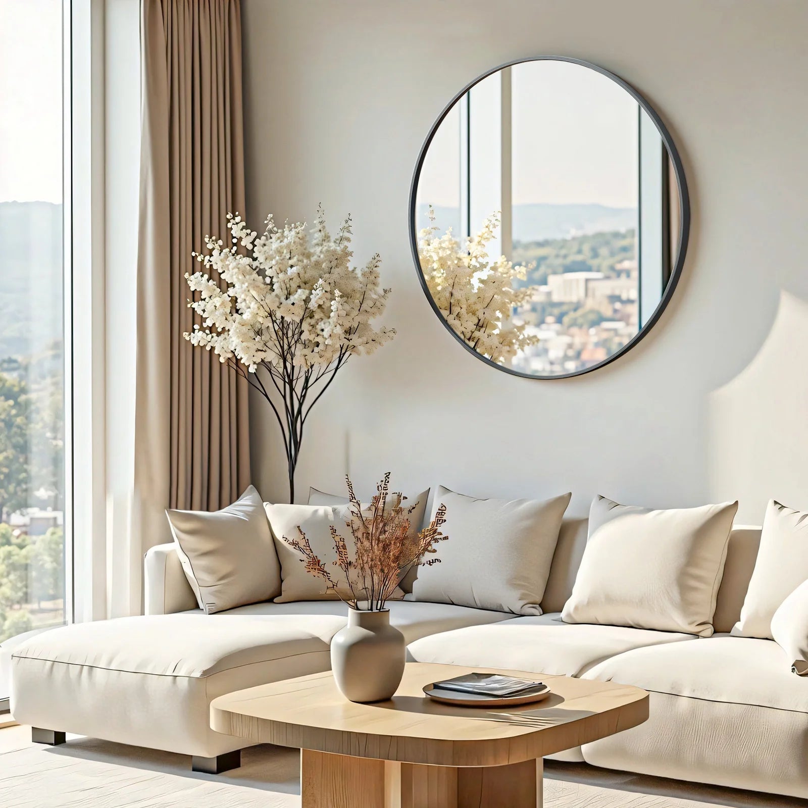 Wall Mirror, 20 Inch round Circle Vanity Mirror for Living Room, Bedroom, Rustic, Black Metal Frame