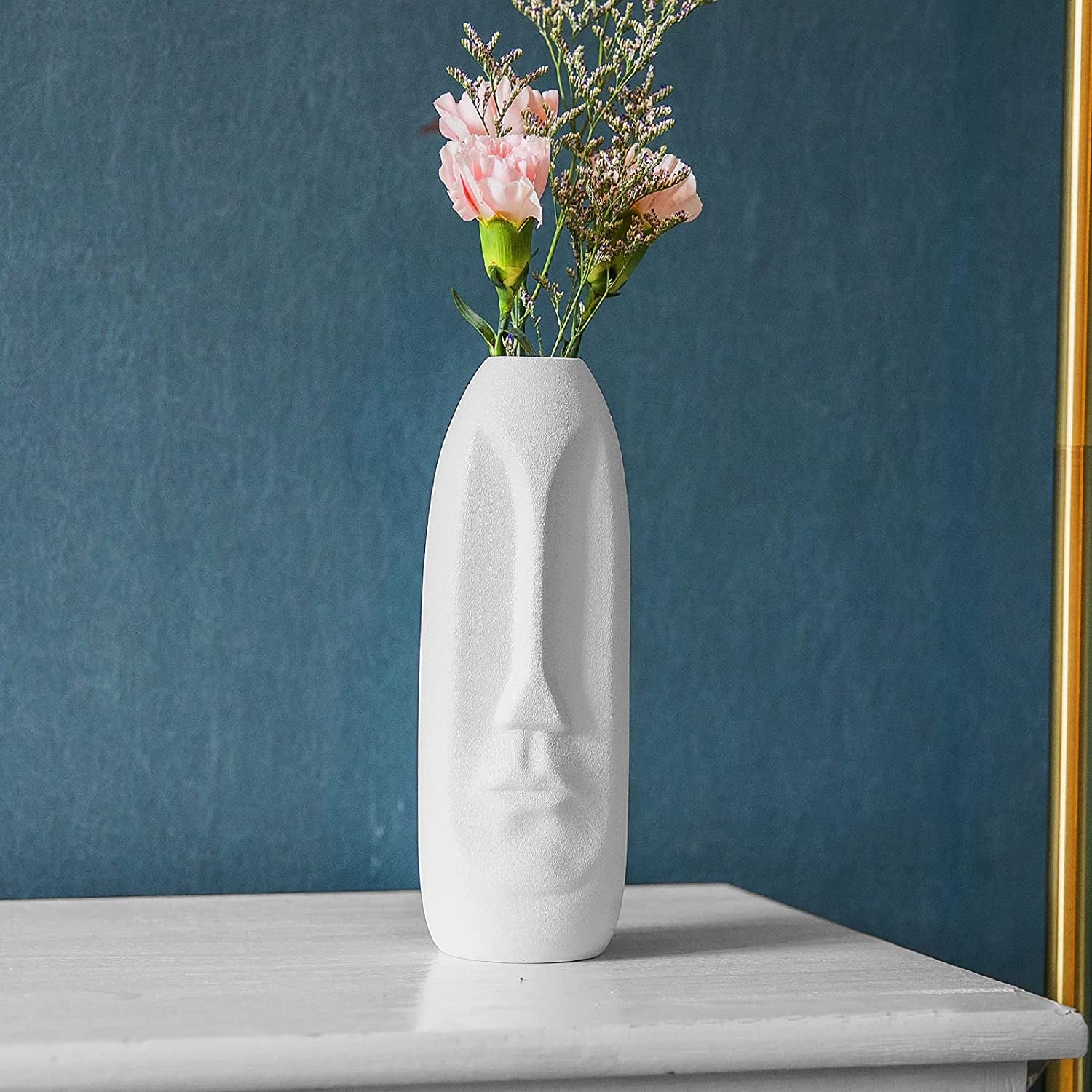Samawi White Ceramic Vase for Flowers & Decor|8" Geometric/Modern Vase|Decorative Vase|Flower Vase for Living Room/Bedroom/Dining Table
