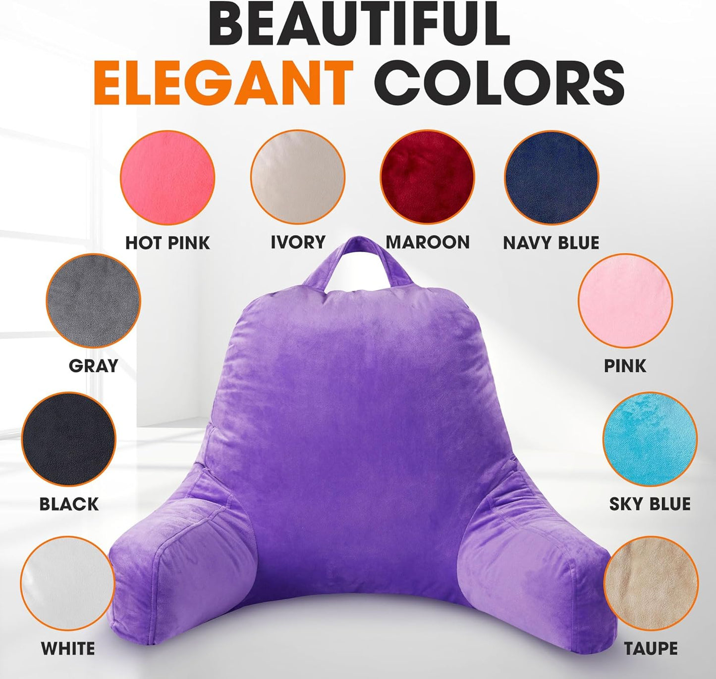 Reading Pillow with Arms – Portable Bed Pillow for Sitting up & Support, Foam-Filled Back Rest Pillow for Sitting in Bed & Couch, Machine Washable Purple (Large)