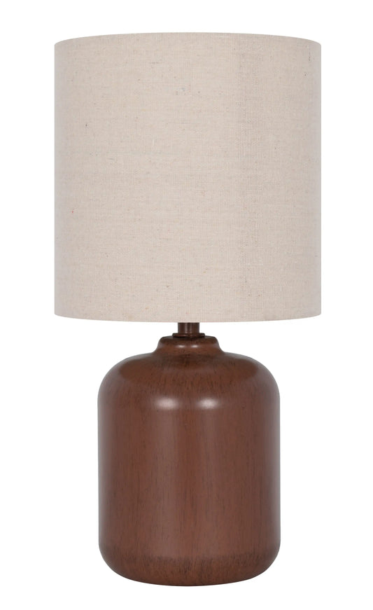 12.75” Traditional Faux Wood Table Lamp with Oatmeal Linen Shade