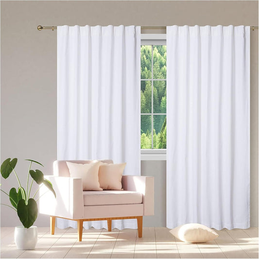 White Cotton Curtains 50X96 Set of 2, Tab Top Heavy Khadi Textured Panels, Farmhouse Window Drapes, Light Filtering Cotton Curtains for Living Room Bedroom Decor