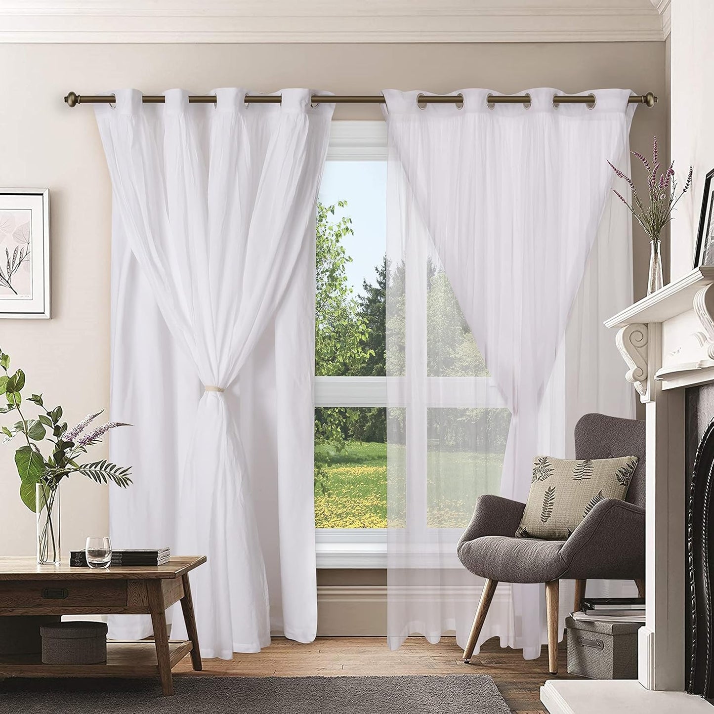 White Cotton Curtains Set of 2, White Cotton Curtains 96 Inches Long & 50 Inch Wide,Cotton Curtains,Grommete Curtains,White Cotton Curtains,White Panel Curtains, Double Layer Grommete Curtains