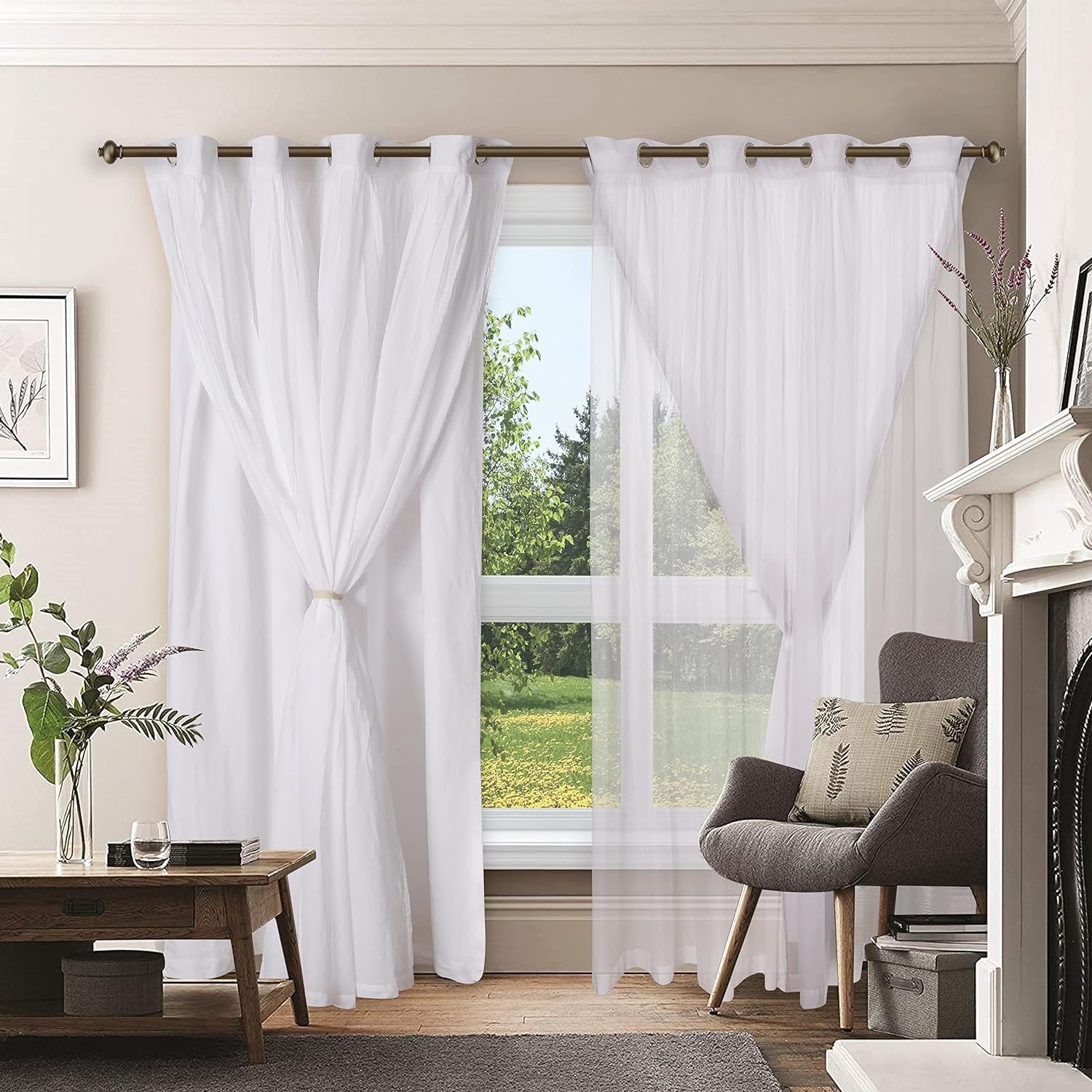 White Cotton Curtains Set of 2, White Cotton Curtains 96 Inches Long & 50 Inch Wide,Cotton Curtains,Grommete Curtains,White Cotton Curtains,White Panel Curtains, Double Layer Grommete Curtains