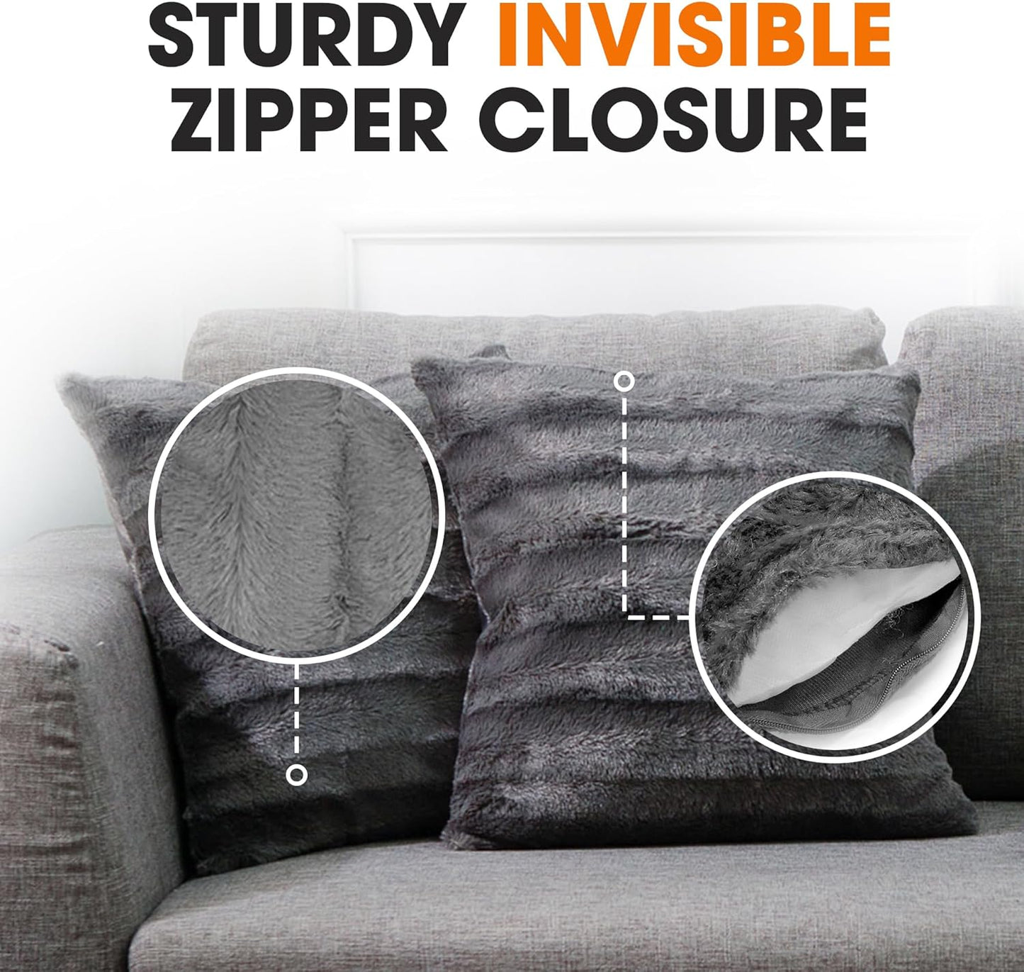 Faux Fur Throw Pillows - Decorative Pillows for Couch, Bed Throw Pillows, Grey Accent Pillows for Bedroom or Living Room Aesthetic, Set of 2 Furry Throw Pillows, 18”X18”