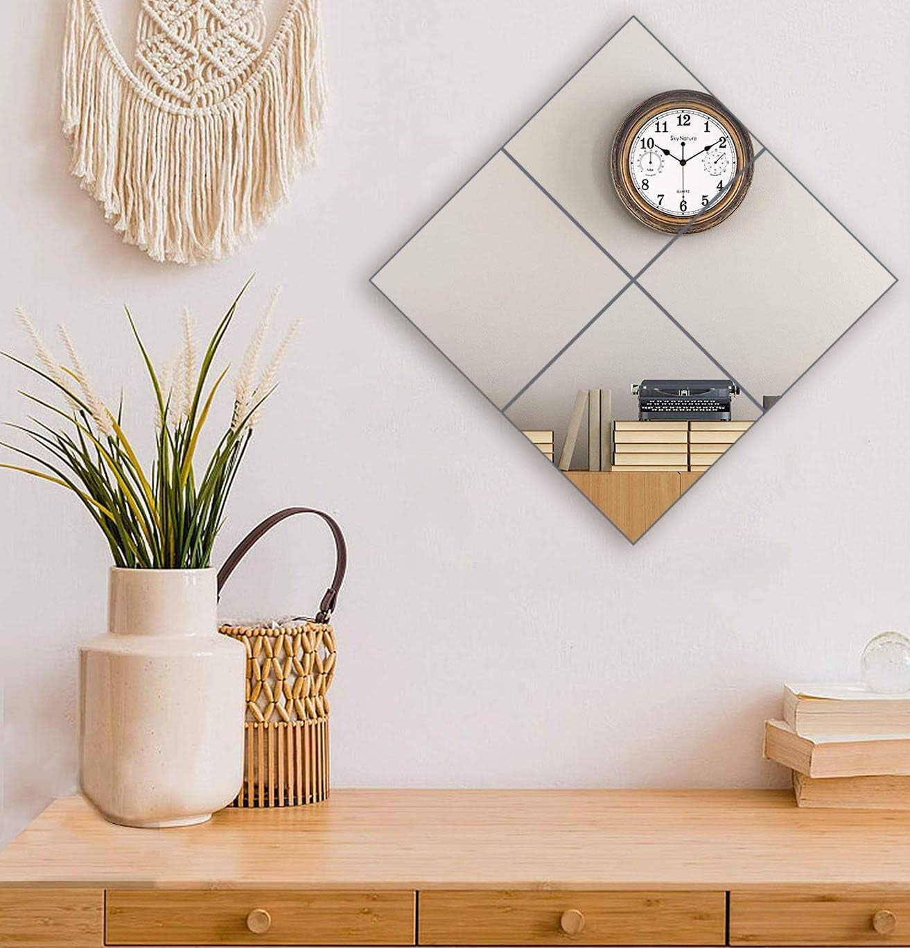 N/B Full Length Square Mirror Tiles for Wall 12 Inch X 4 Pieces Set, Self Adhesive, Frameless Glass, Gym Mirror, Make up for Living Room, Bed Room, 12 Inches X12 Inches