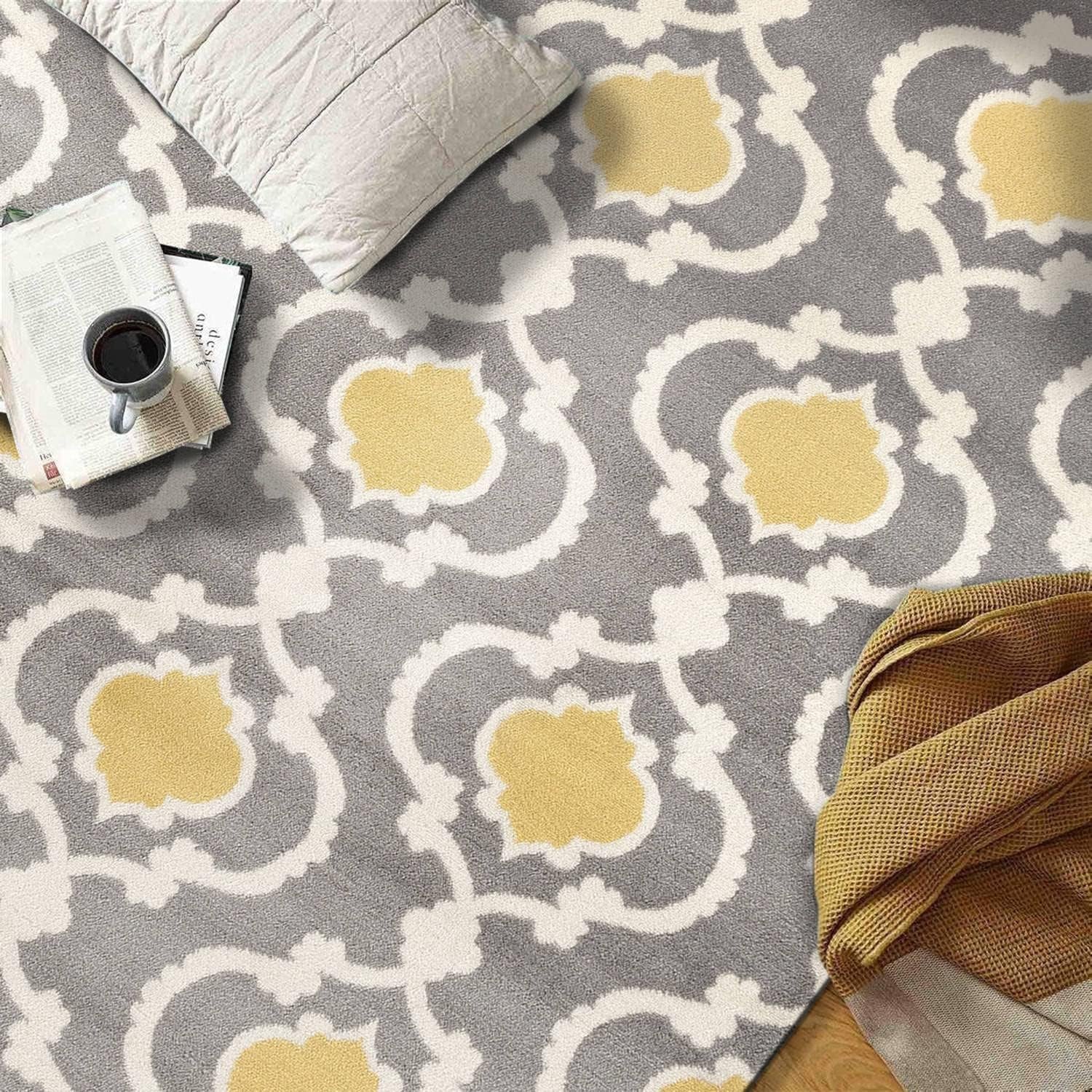 Moroccan Trellis Contemporary Perfect for High Traffic Areas of Your Living Room,Bedroom,Home Office,Kitchen Area Rug 3'3" X 5' Gray/Yellow