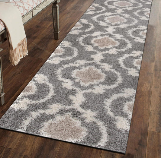 Cozy Moroccan Trellis Gray/Cream 2' X 7'2" Indoor Shag Area Rug Runner