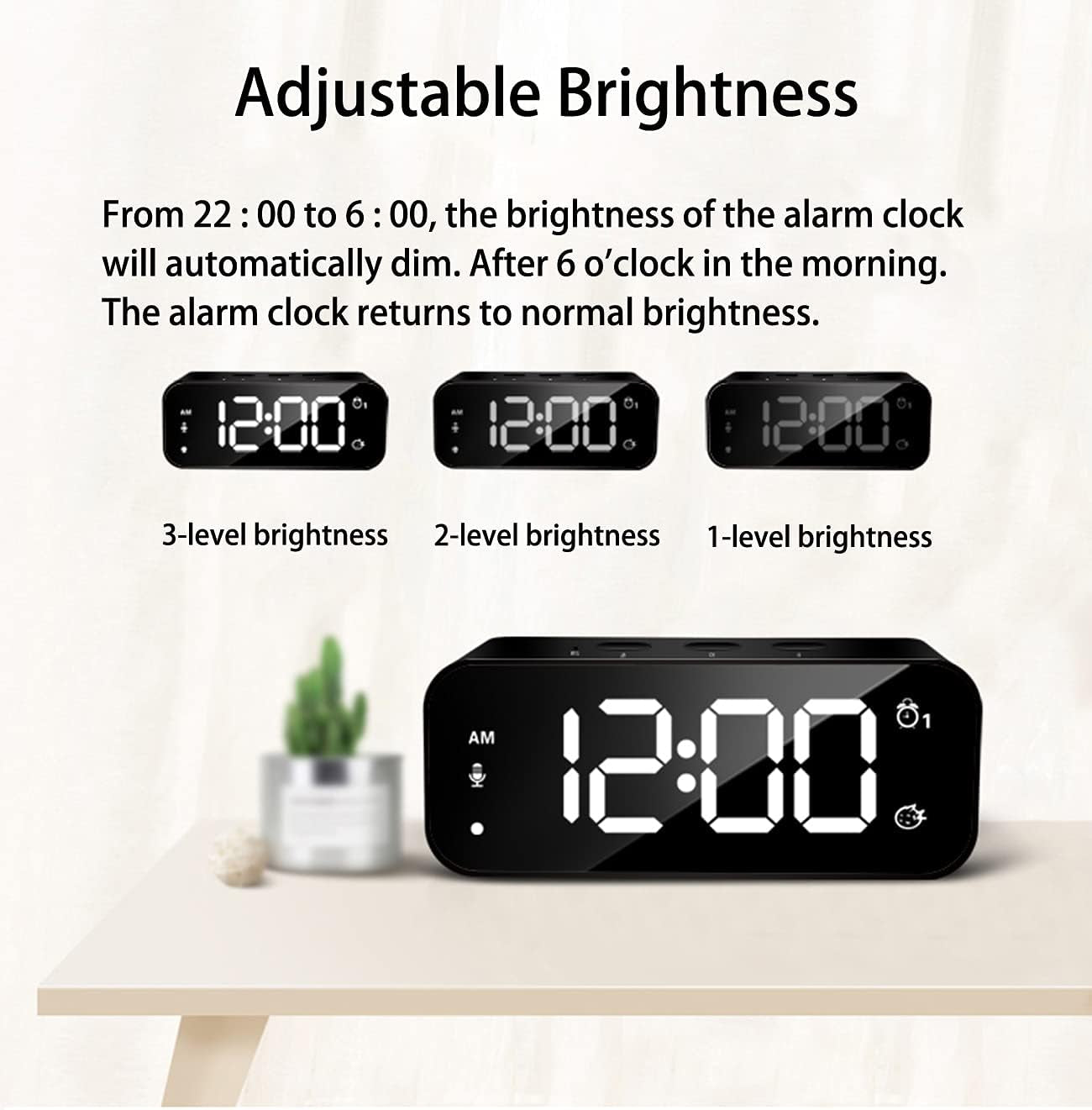 Digital Alarm Clock, Recording Alarm Clocks, Digital Clock, Clock for Bedroom, Desk Clock with USB Port, Kids Alarm Clock with 2 Alarm, Digital Clock Large Display (White)