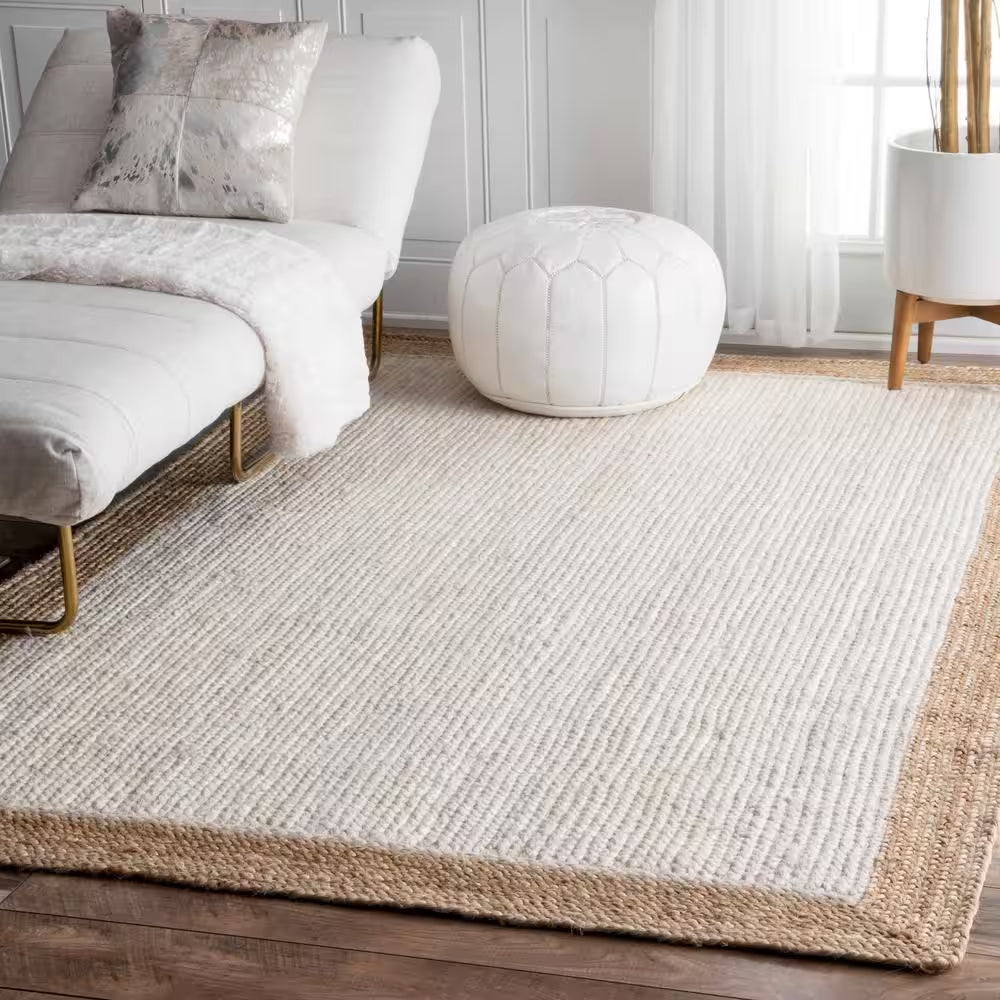 Elanora Farmhouse Bordered Jute White 6 Ft. Square Rug