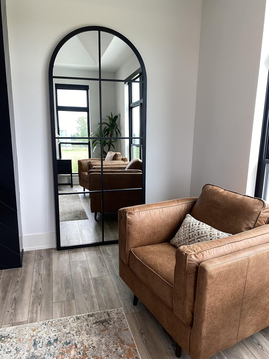 Large Arched Window Pane Floor Mirror (90" X 40", Custom Paint)