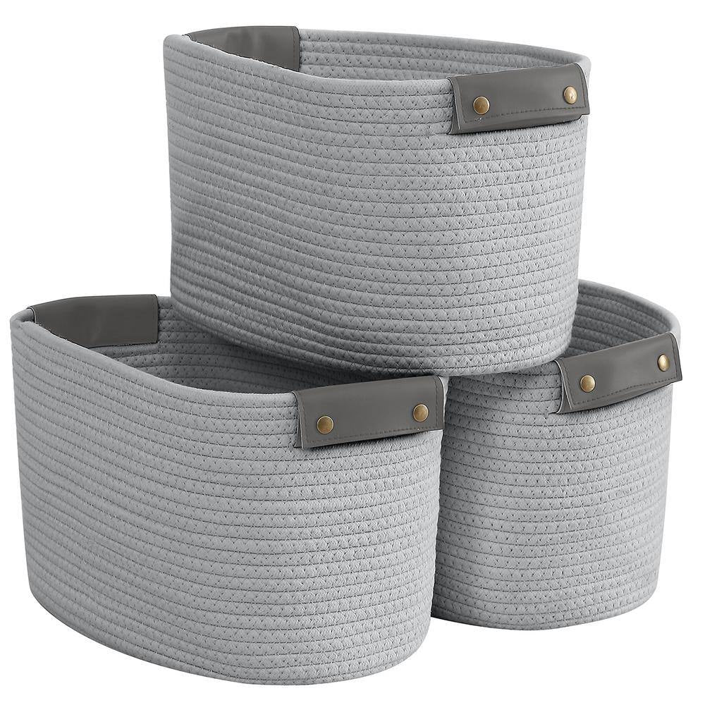 Cotton Gray Fabric Rope Storage Baskets (3-Pack)
