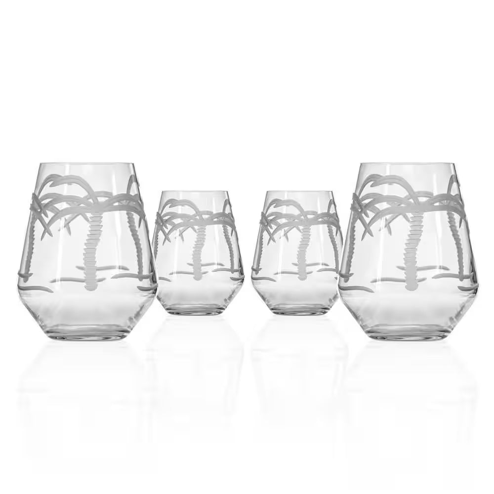 Palm Tree 18 Oz. Stemless Wine Tumbler Glasses - Set of 4