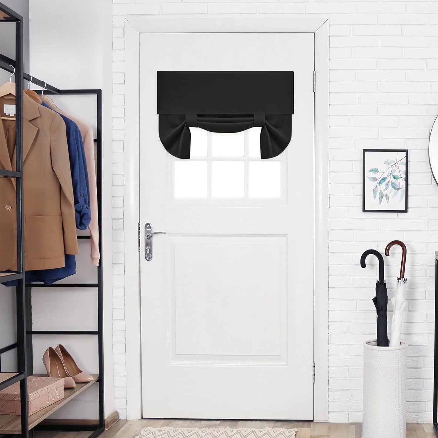 Blackout Curtains Privacy French Door Curtains No-Punch Insulated Curtains for Bedrooms Patios Tie Sun Shades 26 X 40Inch 2 Pcs Black