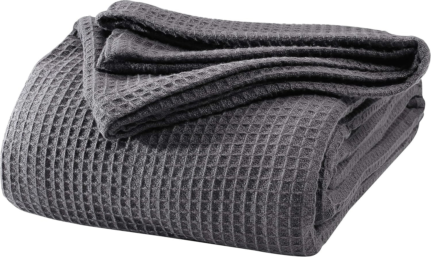 Thermal Cotton Blanket,Twin Blanket,Waffle Weave Blanket,Farmhouse Blanket,Soft Breathable Blanket,Light Picnic Travel Blanket,Oversized Blanket All Season 66X90 Inch Charcoal