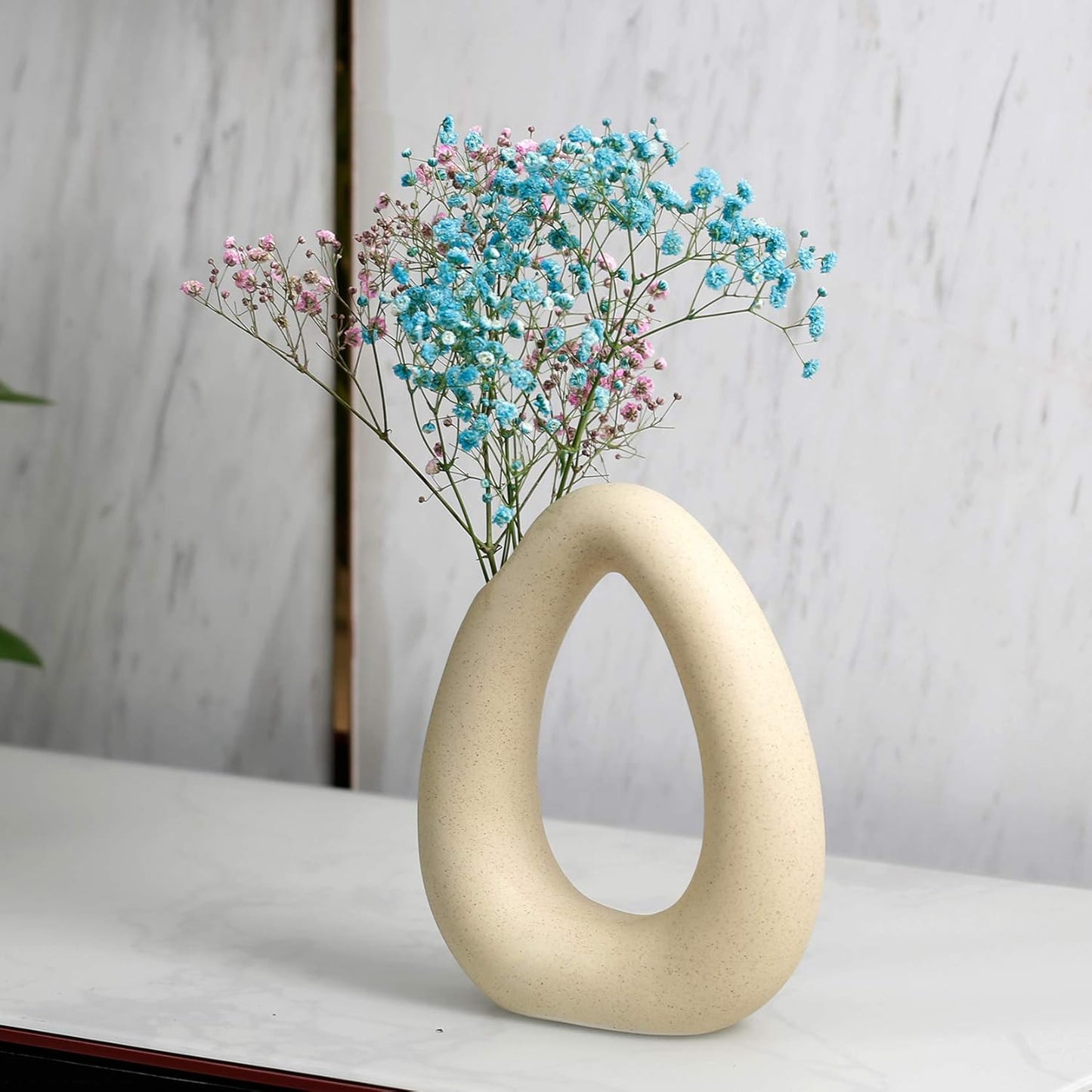 Ceramic Vase Furnishing Articles, Geometric Ceramic Vase for Home Decor Modern Flower Vase Desktop Shelf Furnishing Decoration Tabletop Decorative Hollow Vase, Yellow
