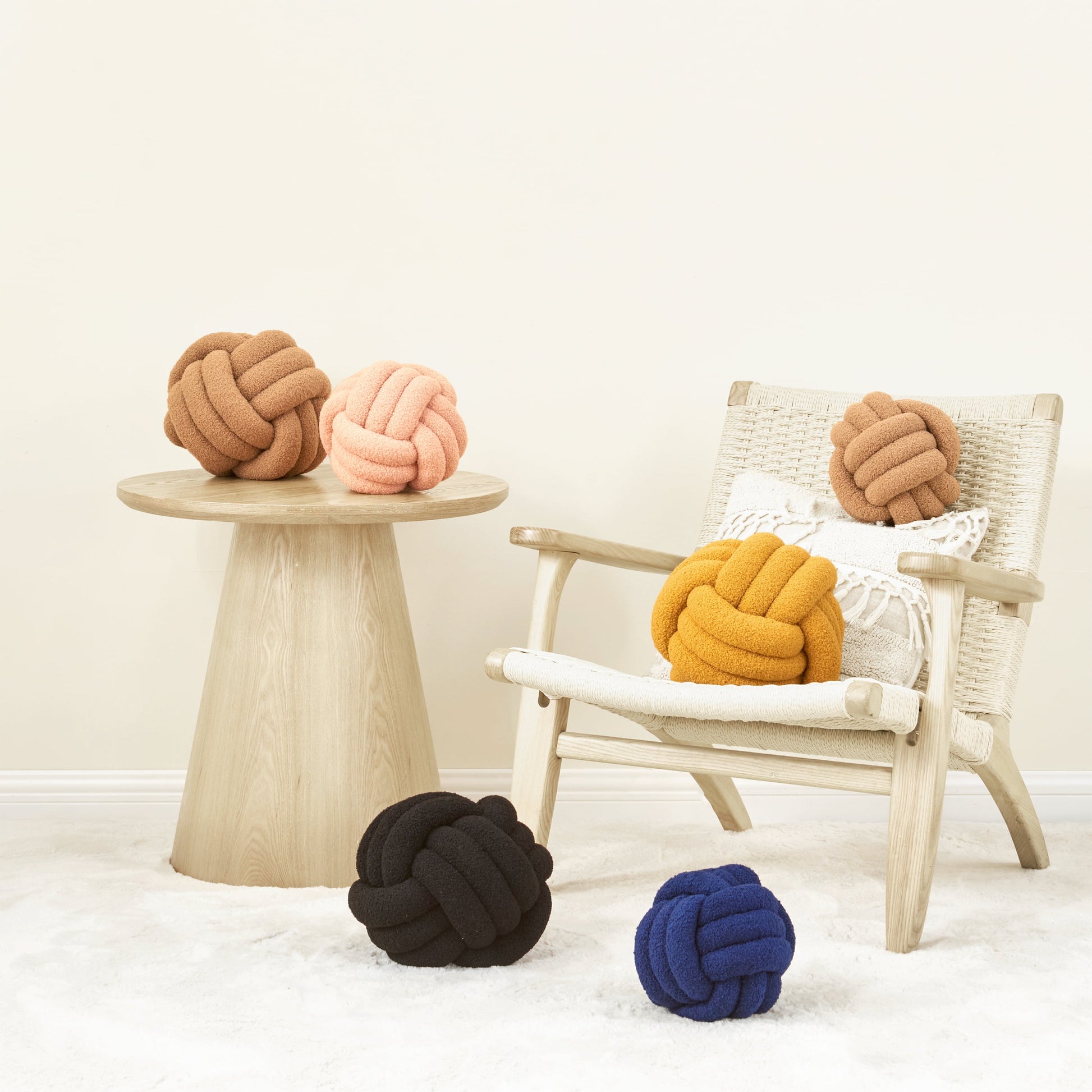 Knot Pillow Ball round Throw Pillows Home Decor Cushion Decorative Throw Pillows Lambswool Beige 8 Inch