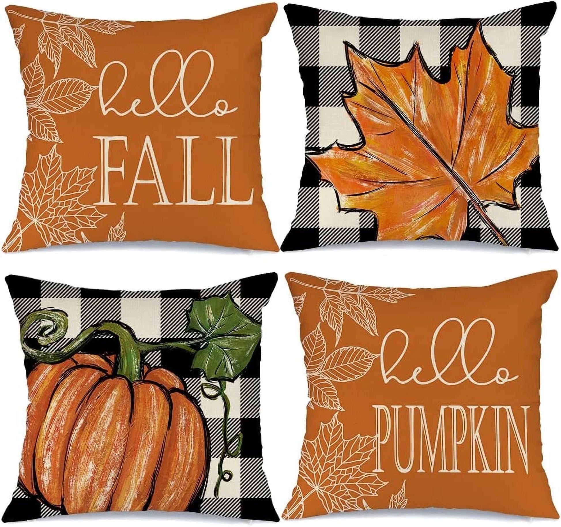 Fall Decor Buffalo Plaid Pumpkin and Maple Leaves Outdoor Fall Pillows Decorative Throw Pillows Farmhouse Thanksgiving Decorations Autumn Cushion Case for Couch