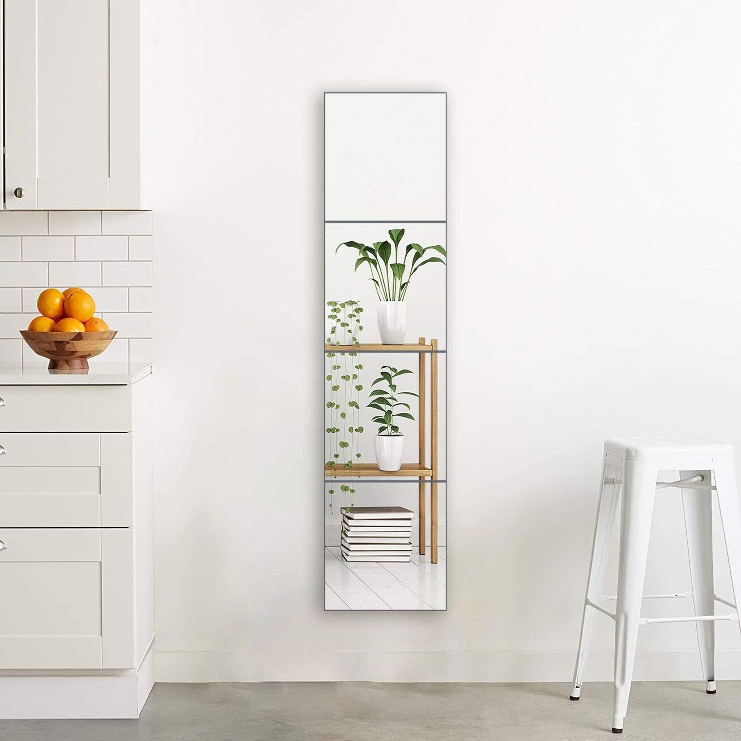 N/B Full Length Square Mirror Tiles for Wall 12 Inch X 4 Pieces Set, Self Adhesive, Frameless Glass, Gym Mirror, Make up for Living Room, Bed Room, 12 Inches X12 Inches