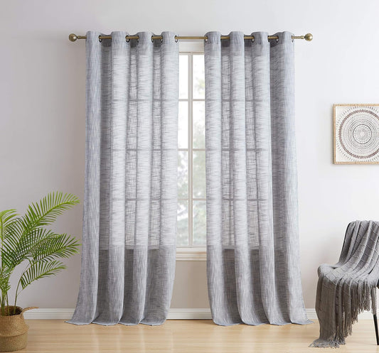 Madison Faux Linen Textured Semi Sheer Privacy Light Filtering Transparent Window Grommet Floor Length Thick Curtains Drapery Panels Office & Living Room, 2 Panels (54 W X 84 L, Charcoal Grey)