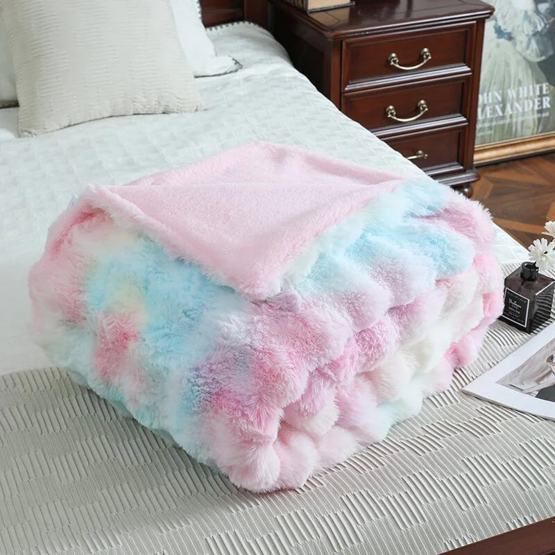 Tie Dye Pink Faux Rabbit Fur Throw Blanket for Couch Chair Soft Warm Girls Blaneket Fluffy Plush Bubble Throw Blanket Luxury Cute Cozy Fuzzy Girls Blankets 40×63 Inches
