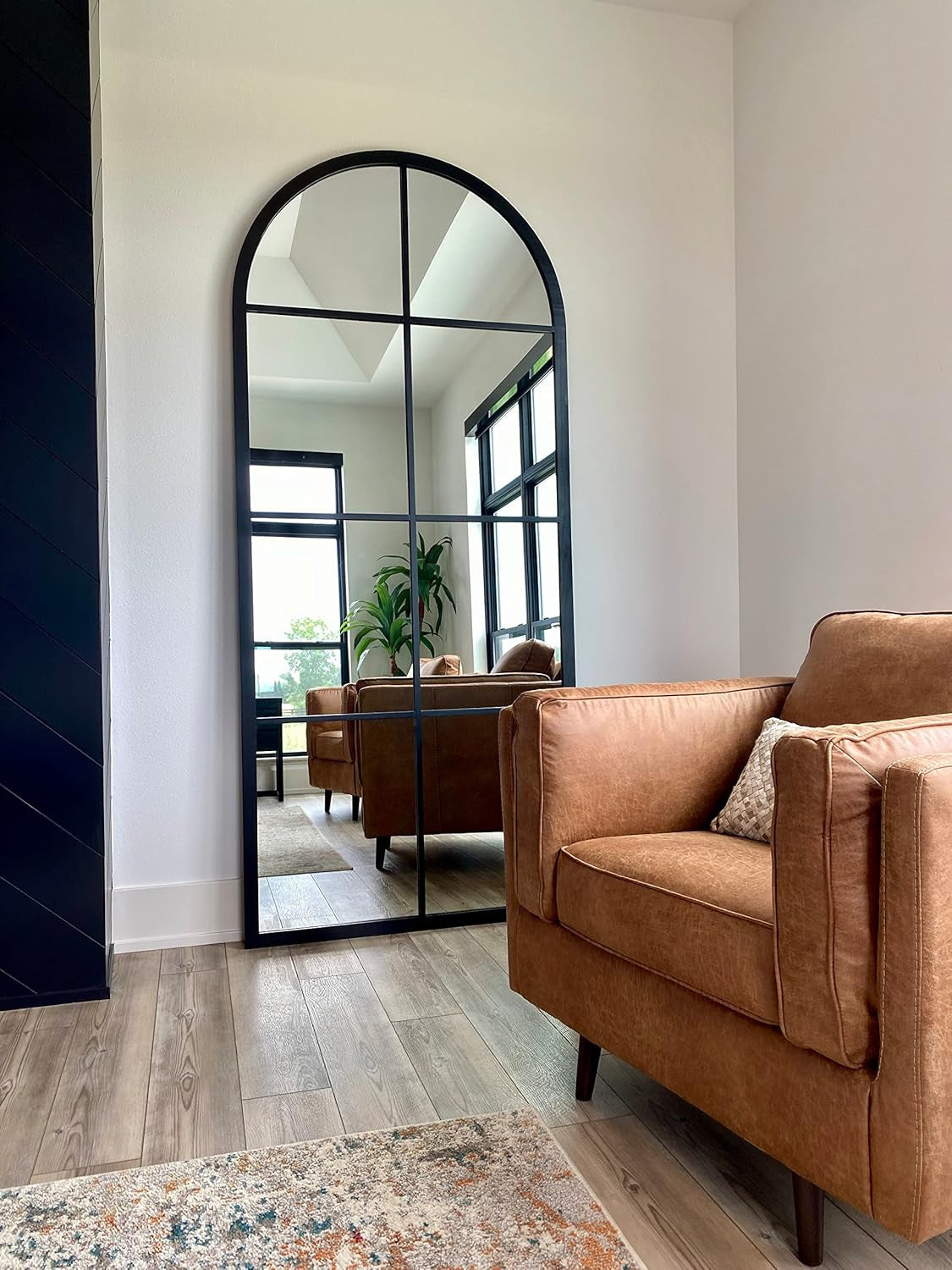 Large Arched Window Pane Floor Mirror (90" X 40", Custom Paint)