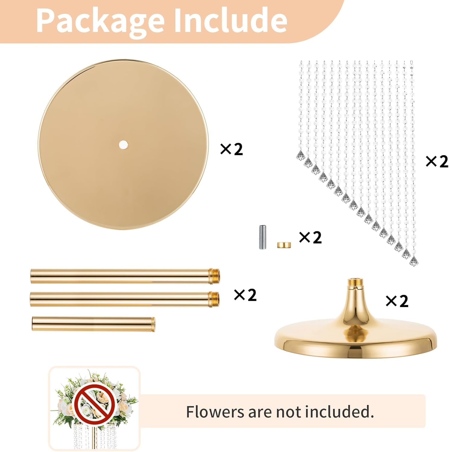 2 Pcs 35.4Inch Tall Wedding Centerpieces Gold Vases Crystal Flower Vase Metal Flowers Stand for Party Tables Decorations - Elegant Bulk Weddings Decoration Table Chandelier Centerpiece Stands