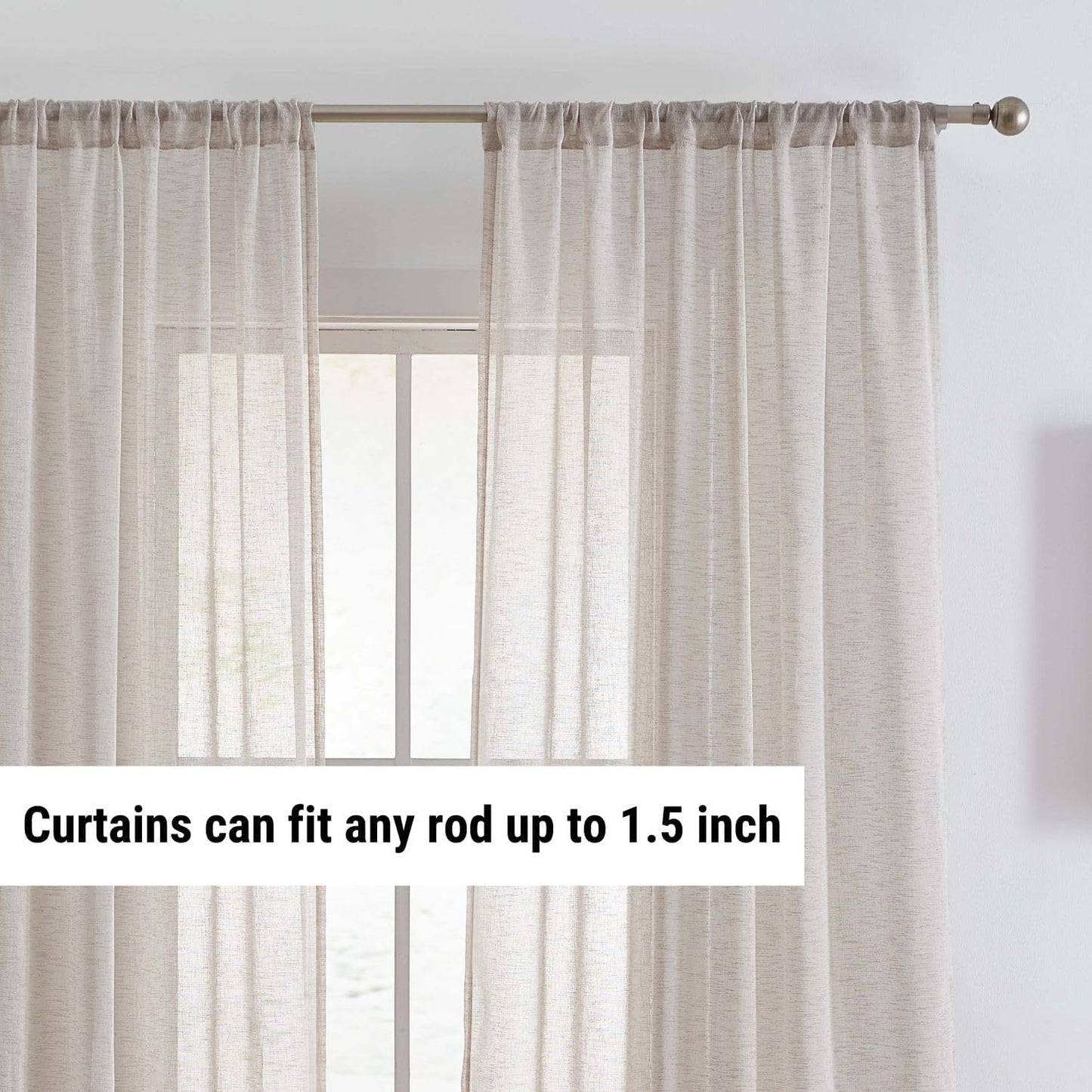 Penelope - Beige Sheer Curtains - Faux Linen Curtains, Semi Sheer Privacy Sun Light Filtering Transparent Window Curtains Drapery Panels for Bedroom & Living Room, 2 Panels (54 W X 84 L, Beige)