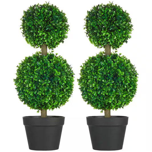2 Ft. Artificial Ball Boxwood Topiary Tree Fake Plants Artificial Tree in Pot