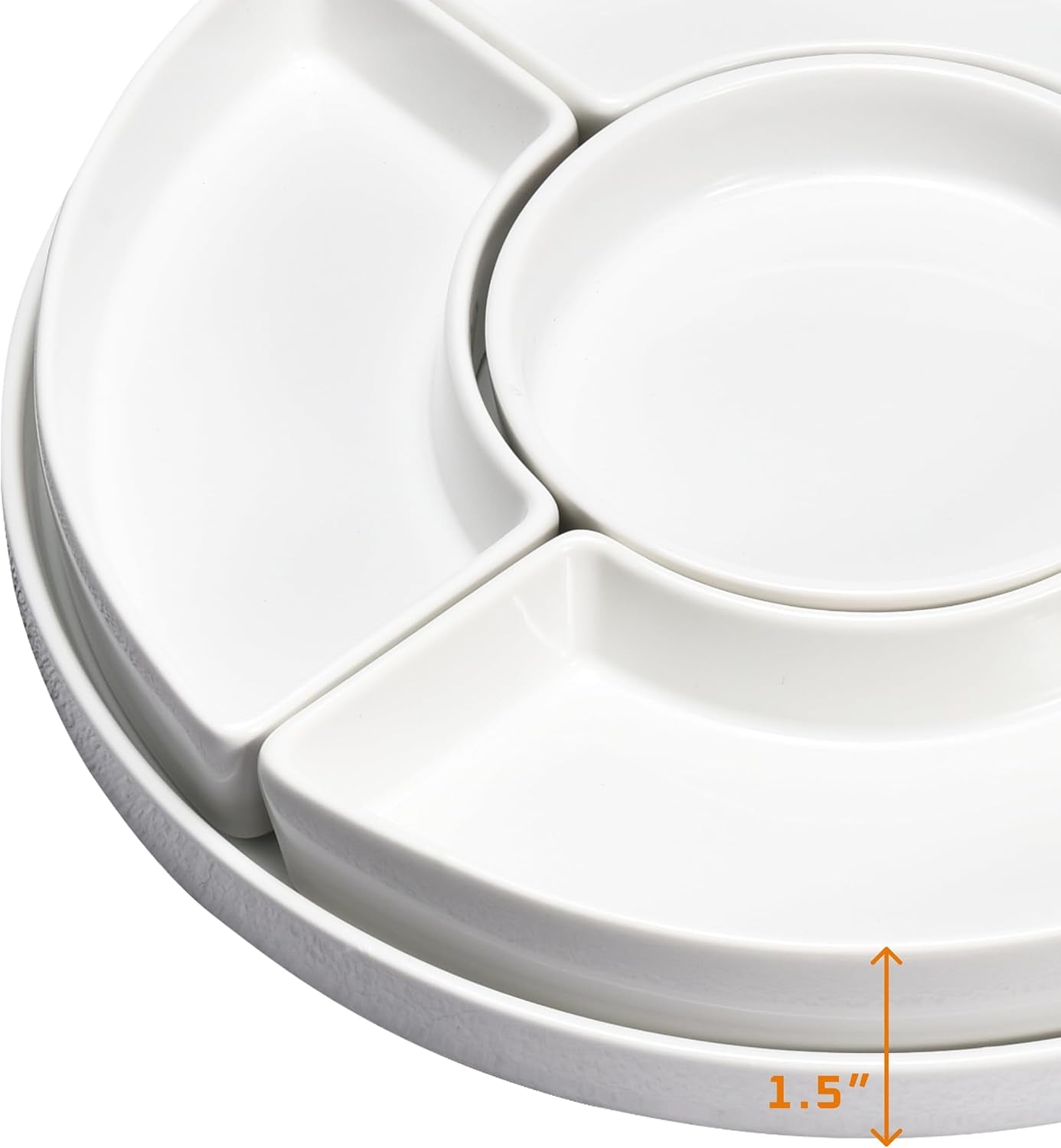 5 Sectional Porcelain Divided Serving Platter - Relish Tray for Chips and Dip, Sweets, and Appetizers - Divided Serving Dishes for Veggies, Candy and Snacks - Condiment Tray Bowls