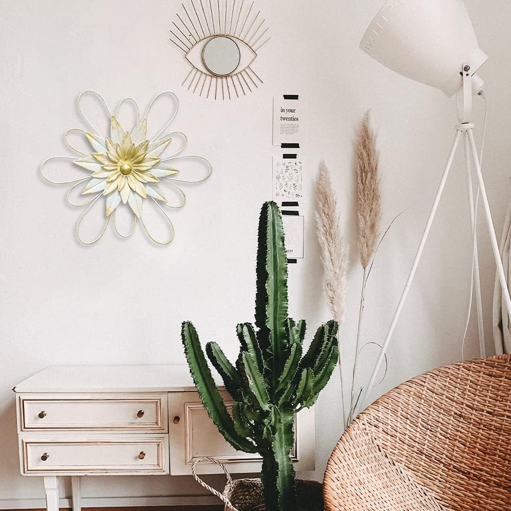 Metal Flower Wall Decor - 13" Metal Floral Wall Decoration for Bedroom, Living Room, Bathroom, Kitchen, Outdoor Wall Art