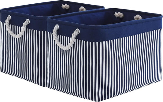 Organization and Storage Basket for Shelves - Large 2 Pack 16X12X12 Inch Fabric Storage Cubes, Collapsible Storage Bins for Gift Closet Cloth Toy Books Kids (Navy Patchwork)