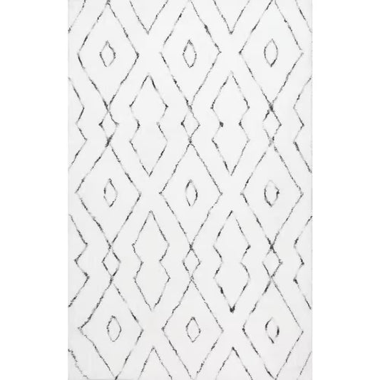 Beaulah Modern Geometric Shag White 6 Ft. X 9 Ft. Area Rug