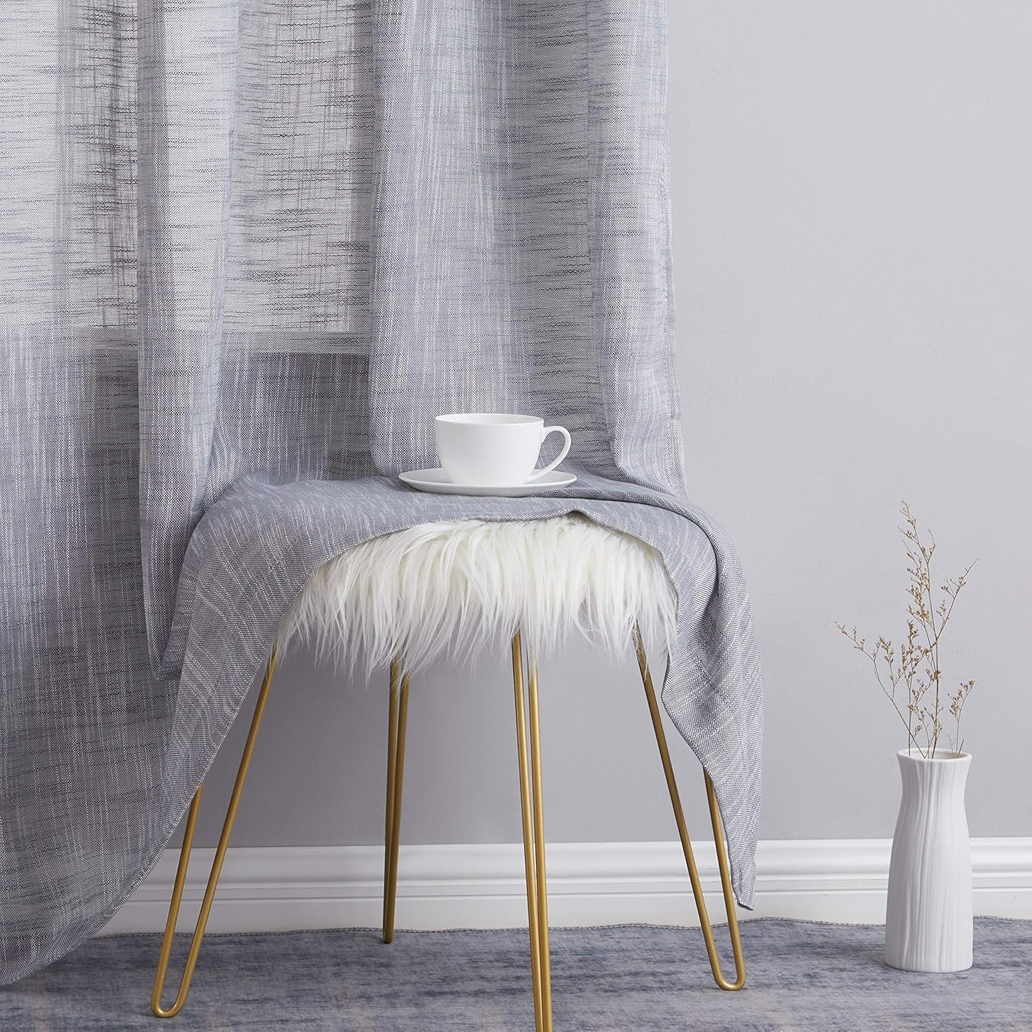 Madison Faux Linen Textured Semi Sheer Privacy Light Filtering Transparent Window Grommet Floor Length Thick Curtains Drapery Panels Office & Living Room, 2 Panels (54 W X 84 L, Charcoal Grey)