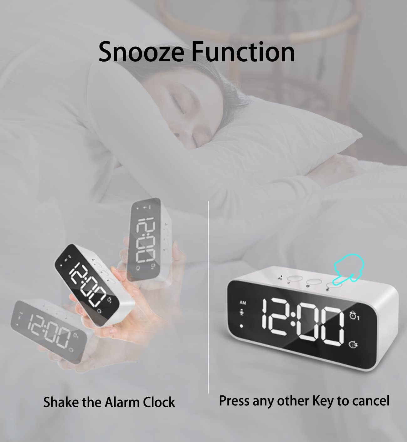 Digital Alarm Clock, Recording Alarm Clocks, Digital Clock, Clock for Bedroom, Desk Clock with USB Port, Kids Alarm Clock with 2 Alarm, Digital Clock Large Display (White)