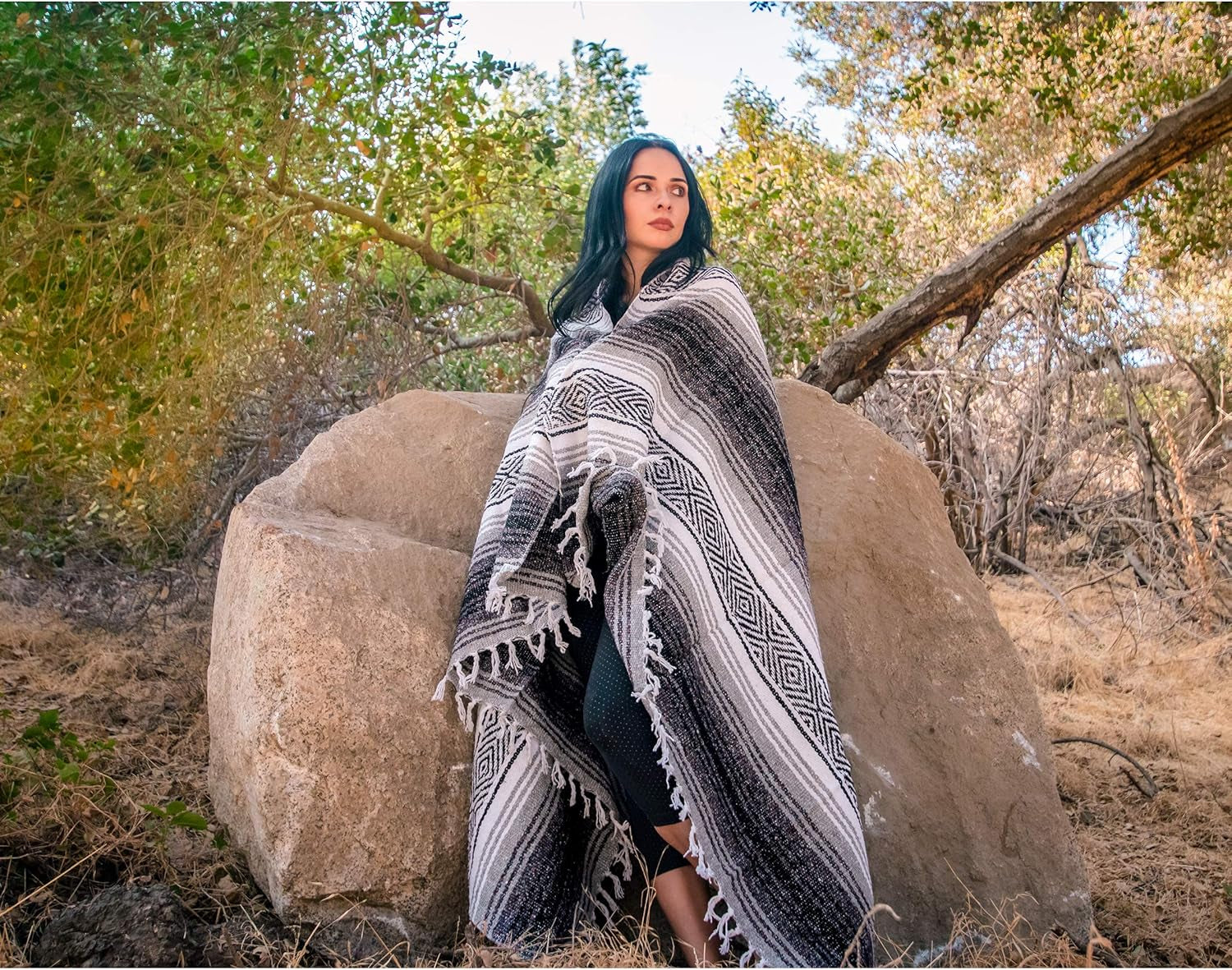 Authentic Mexican Blanket - Premium Yoga Blanket Beach Blanket - Perfect Picnic Blanket, Travel Blanket, Outdoor Blanket - Well Made Yoga Bolster (Gray)