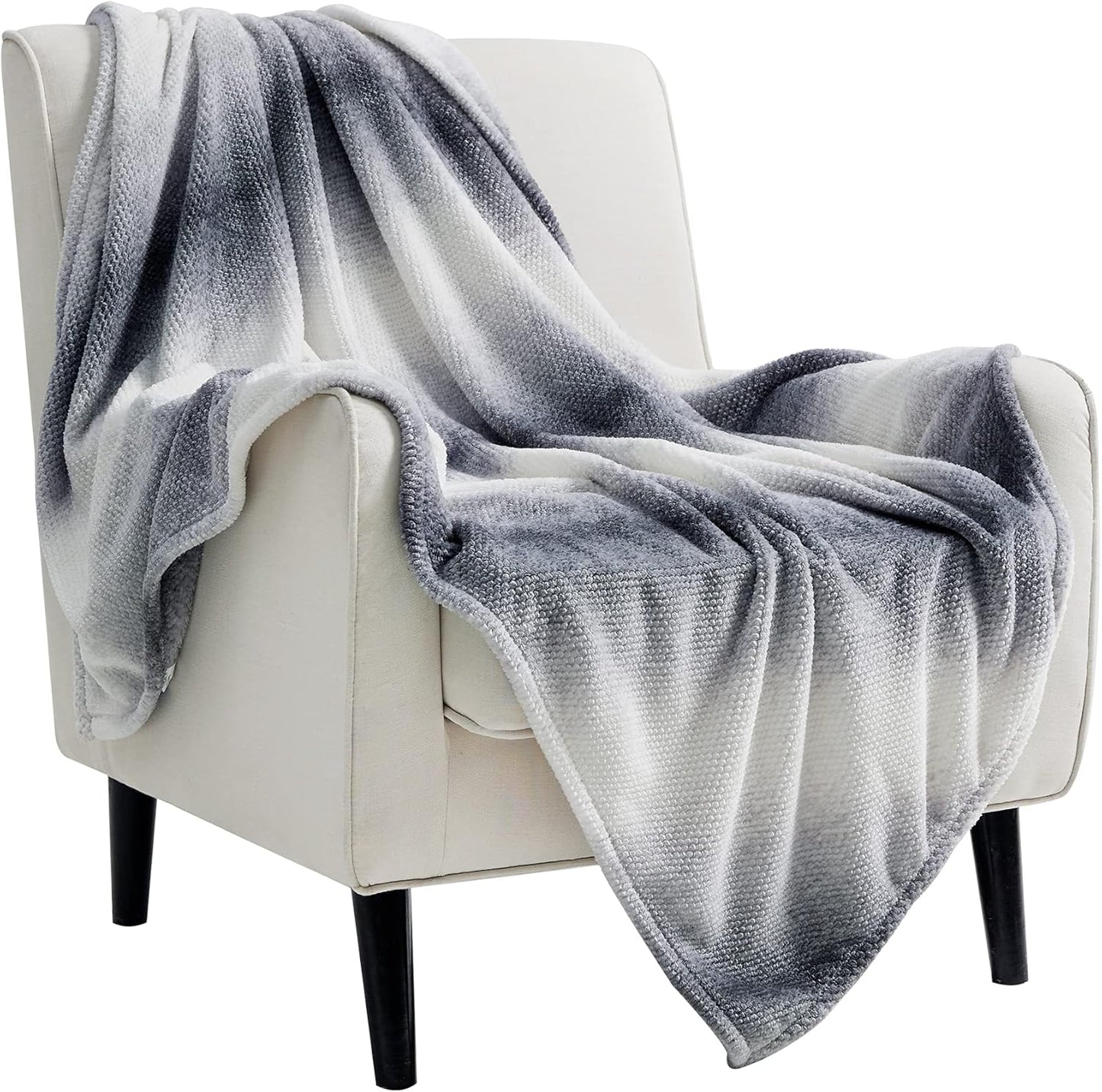 Soft Throw Blankets for Couch - Cozy Blanket Lightweight, Flannel Fleece Throw Blanket Gradient, 60X80 Inches Gray