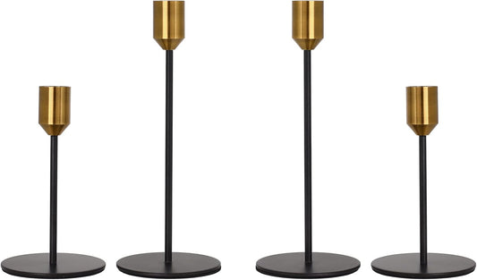 Candlestick Holders 2 Sets, 4 PCS Brass Gold Black Taper Candle Holders, Candlestick Holders Set for Table Centerpiece Vintage Modern Candle Holders for Home Wedding Decoration (2X(S+M))