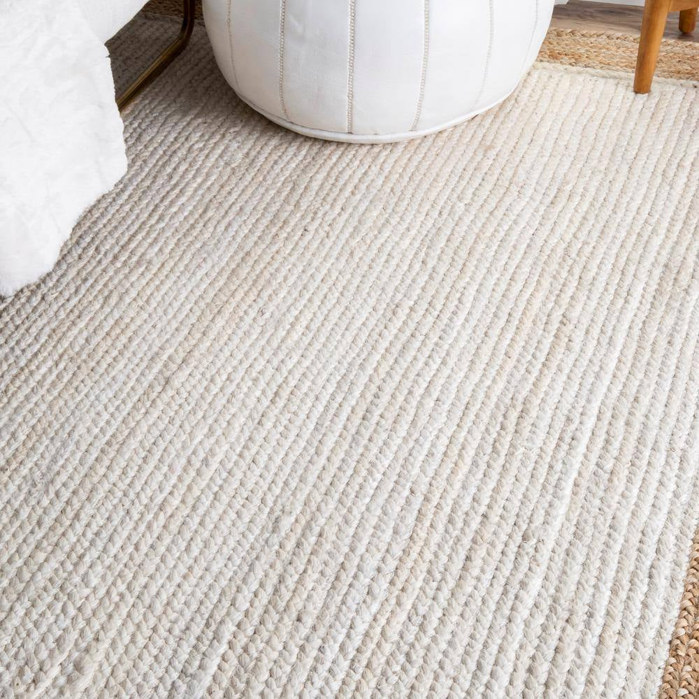 Elanora Farmhouse Bordered Jute White 6 Ft. Square Rug