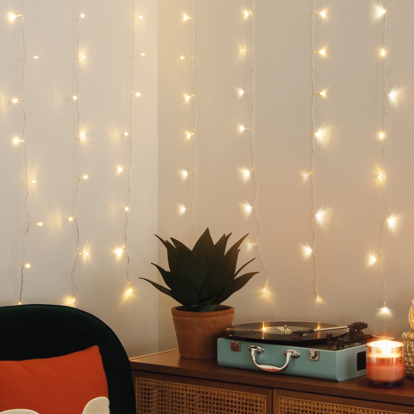 Curtain Lights, Warm White Leds, Sound Activated, Remote Control, Power Adapter