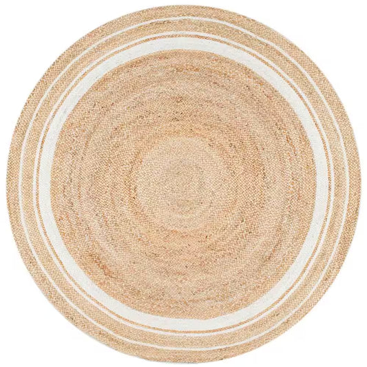 Rikki Braided Border Jute Off-White 8 Ft. Farmhouse round Living Room/Bedroom/Dining Room Area Rug