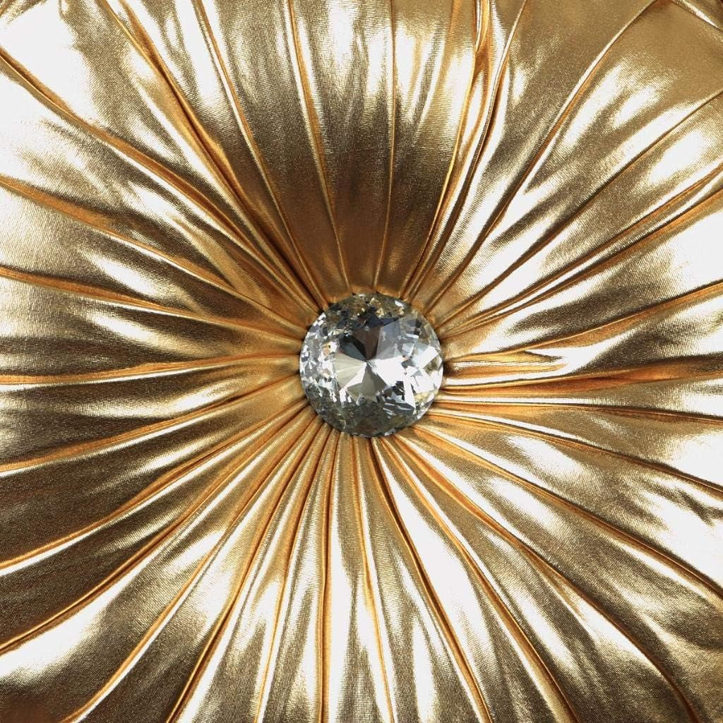 Tresshouse European round Throw Pillows, Soft Spandex Fabric Pumpkin Pleated Handmade Metallic Accent Circle Insert Cushion Diamond to Enhance for Sofa Bedroom Livingroom Couch Cover Chair Gold
