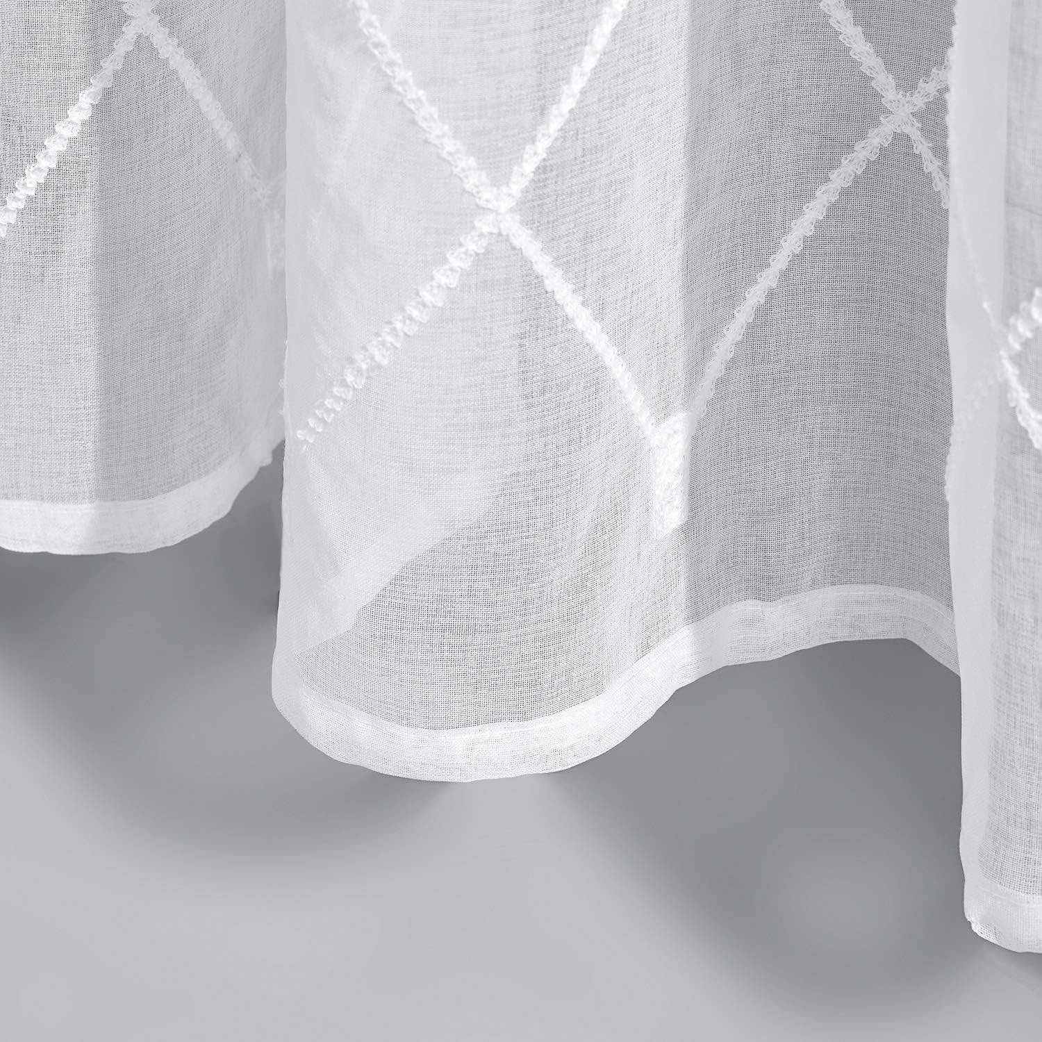l White Sheer Curtains 63 Inch Length Embroidered Diamond Grommet Window Curtains for Living Room Bedroom, 2 Panels