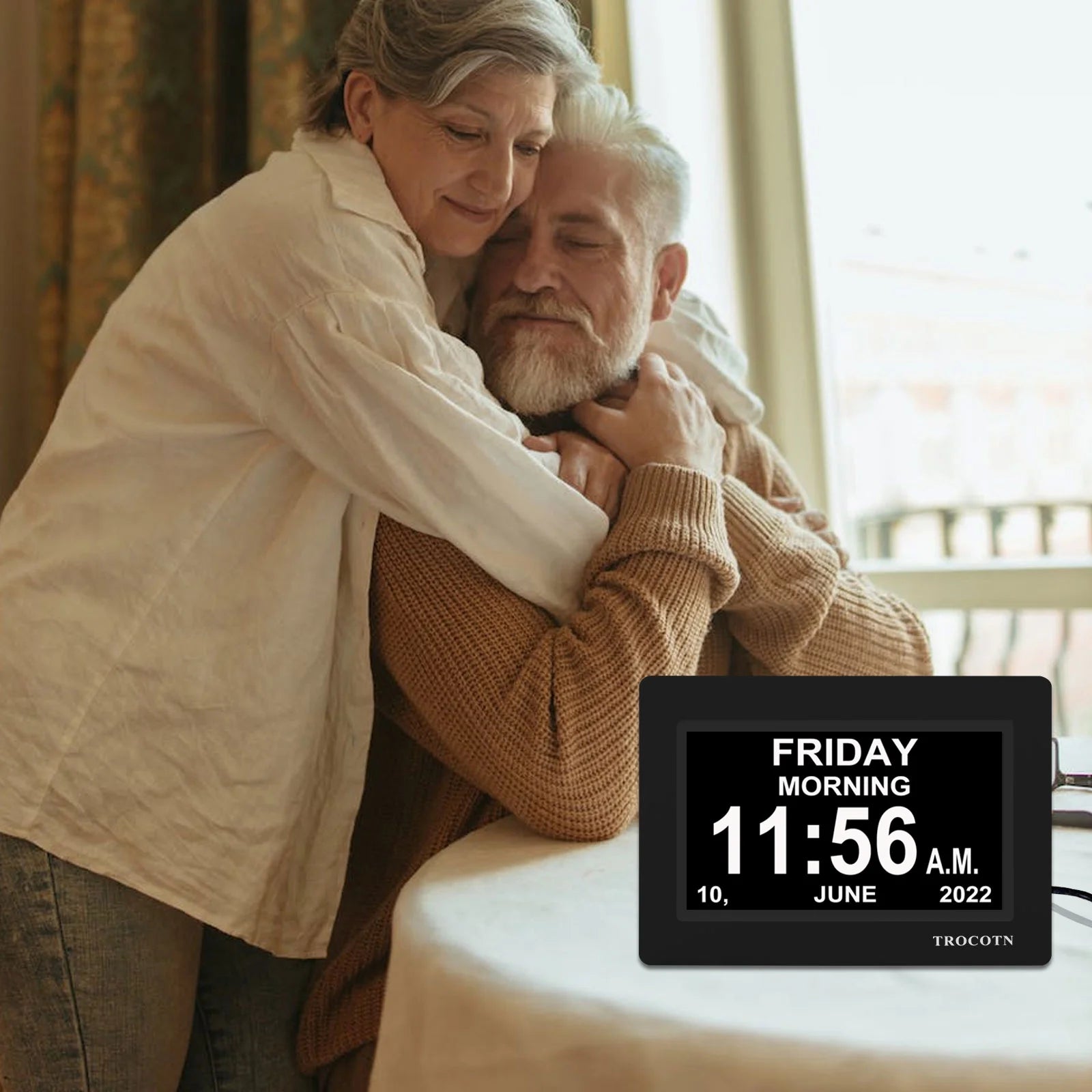 7 Inchs Digital Clock Calendar Clock Large Display Alarm Clock Wall Clock (Black)