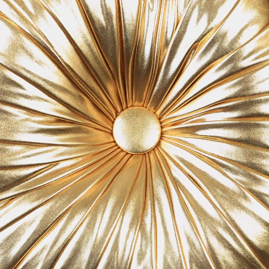 Tresshouse European round Throw Pillows, Soft Spandex Fabric Pumpkin Pleated Handmade Metallic Accent Circle Insert Cushion Diamond to Enhance for Sofa Bedroom Livingroom Couch Cover Chair Gold