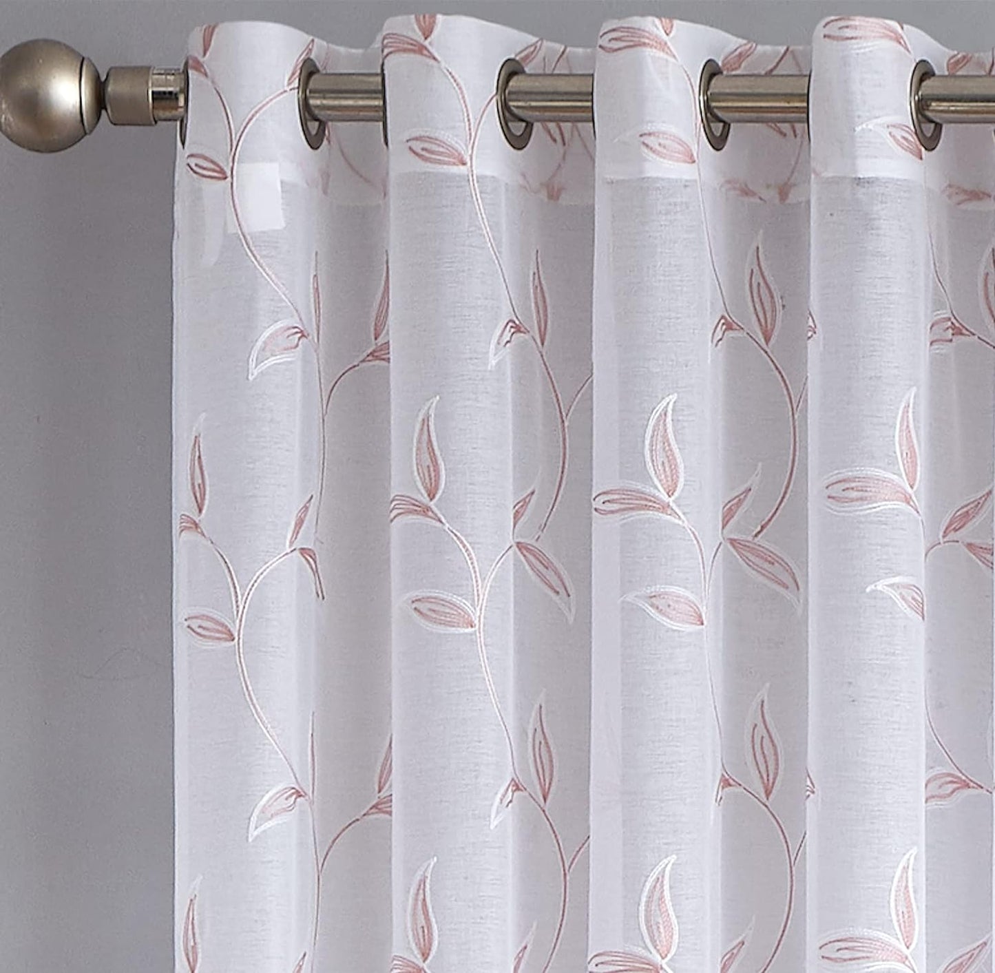 Floor to Ceiling Curtains for Extra Wide Windows. Sheer White Curtain Room Dividers Have Pink Blush Leaf Embroidery. Modern Decor Living Room Curtains. (Maria 108 X 100 Blush)