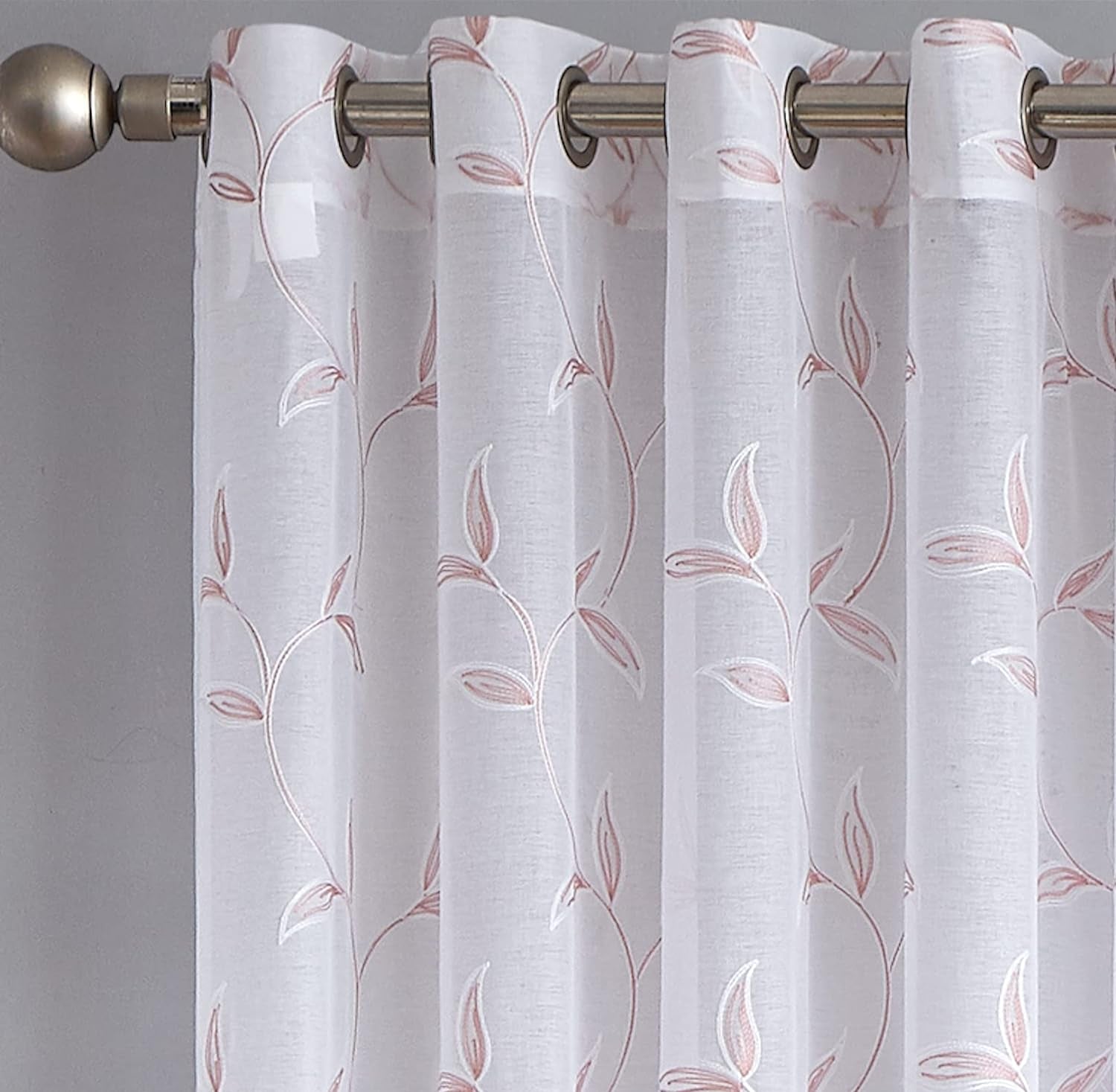 Floor to Ceiling Curtains for Extra Wide Windows. Sheer White Curtain Room Dividers Have Pink Blush Leaf Embroidery. Modern Decor Living Room Curtains. (Maria 108 X 100 Blush)