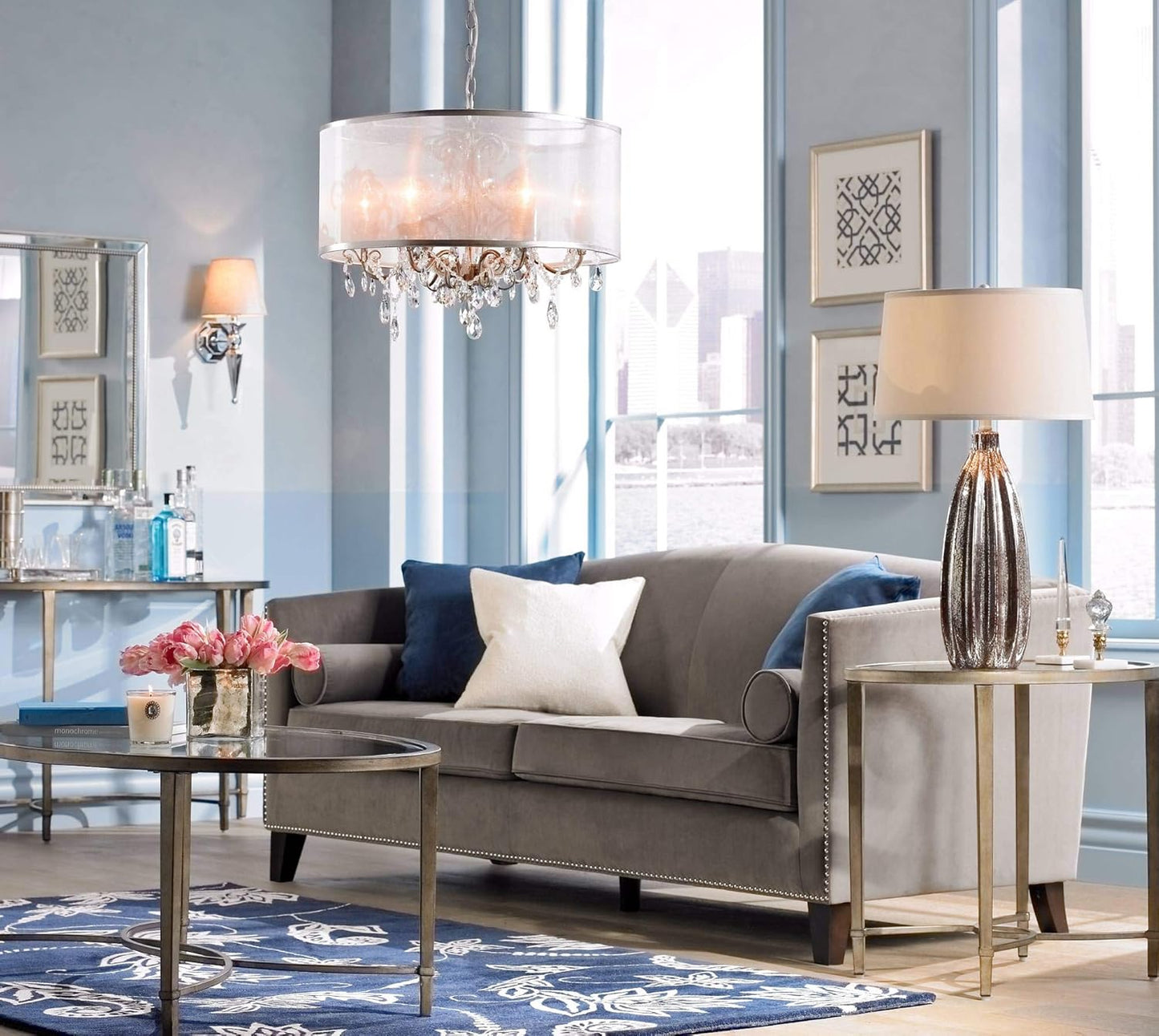 Stella Modern Table Lamp 30" Tall Fluted Mercury Ribbed Glass Taupe Tapered Drum Shade Decor for Bedroom Living Room House Home Bedside Nightstand Office Entryway Kids Family