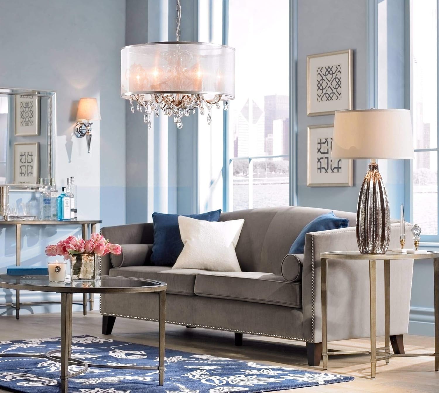 Stella Modern Table Lamp 30" Tall Fluted Mercury Ribbed Glass Taupe Tapered Drum Shade Decor for Bedroom Living Room House Home Bedside Nightstand Office Entryway Kids Family