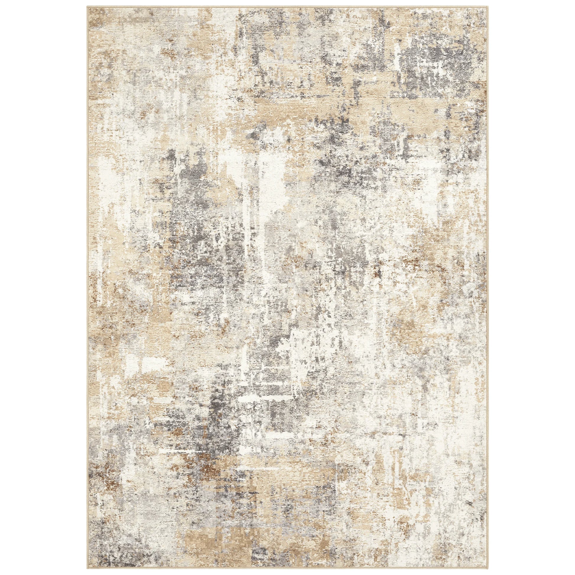 8'X10' Washable Area Rugs for Living Room, Modern Abstract Printed Carpet, Non Slip Indoor Rug for Bedroom Home Decor Carpets, Grey Gold